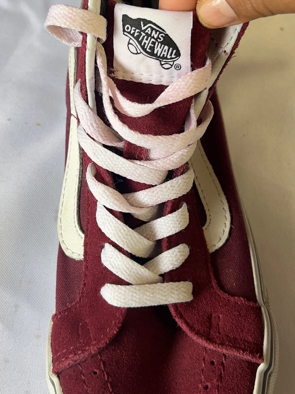 Vans Kids Maroon Suede High-Top Sneakers with White Accents men 6.5 women 8